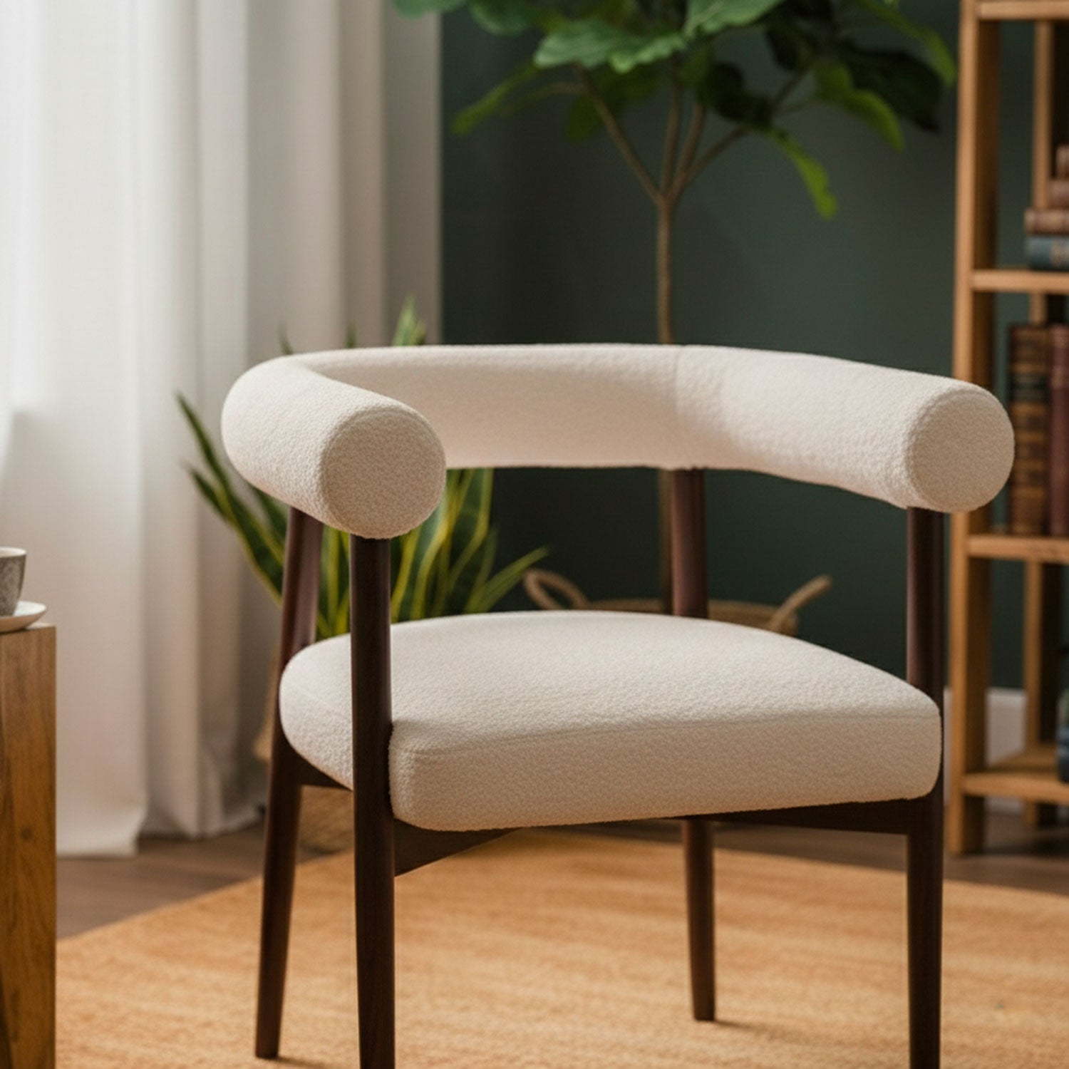 Lot de 4 chaises style scandinave chic Bringo Bois foncé et Tissu bouclette Beige