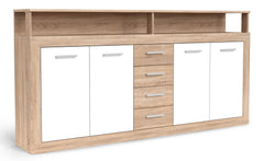 Buffet 4 portes et 4 tiroirs Bamat en bois sonoma et blanc L190 cm