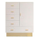 Buffet haut 5 tiroirs et 1 porte couleur taupe clair et or