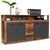Buffet industriel L190cm 4 portes et 4 tiroirs en bois foncé et gris