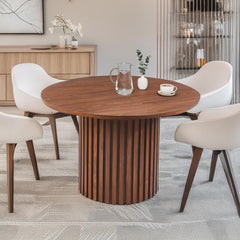 Table ronde extensible pied central style colonne Burkina 120-160cm Bois Noisette