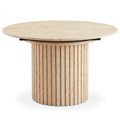 Table ronde extensible pied central style colonne Burkina 120-160cm Effet travertin Beige