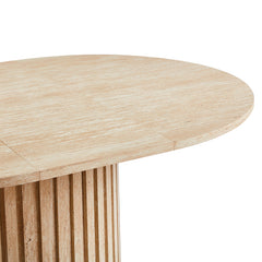 Table ronde extensible pied central style colonne Burkina 120-160cm Effet travertin Beige