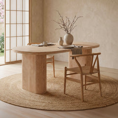 Table ovale Burundi avec pieds design style colonnes Effet travertin Beige