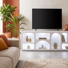 Buffet bas L160cm design arches avec LED intégrées Navalor Blanc