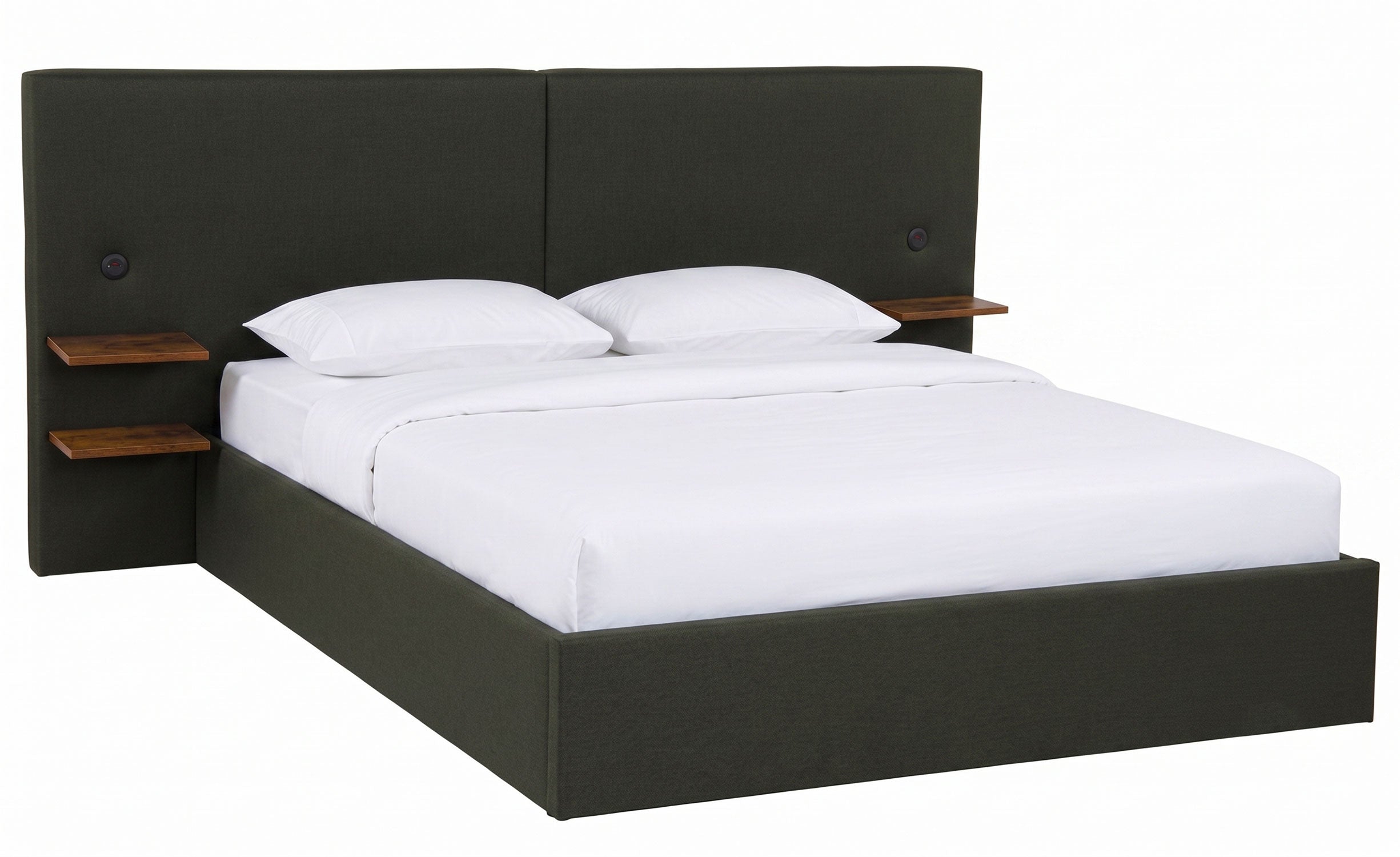 Lit-coffre complet avec tablettes et ports USB intégrés Lukas 180x200cm Tissu Vert
