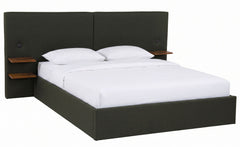 Lit-coffre complet avec tablettes et ports USB intégrés Lukas 180x200cm Tissu Vert