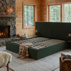 Lit-coffre complet avec tablettes et ports USB intégrés Lukas 180x200cm Tissu Vert