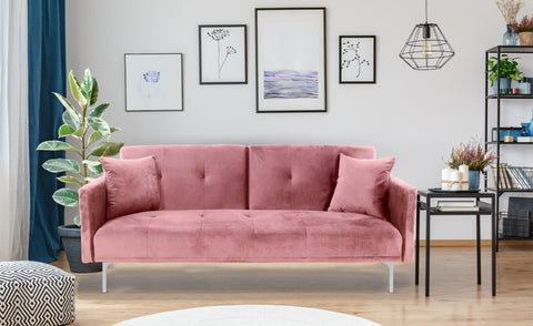 Sofá cama de 3 plazas Anterio de terciopelo rosa