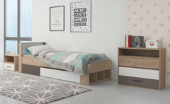 Cadre de lit simple Mitogo pour sommier 90x200cm avec 3 casiers de rangement Chêne clair