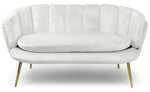 Canapé 2 places Arneris arrondi velours blanc pieds or