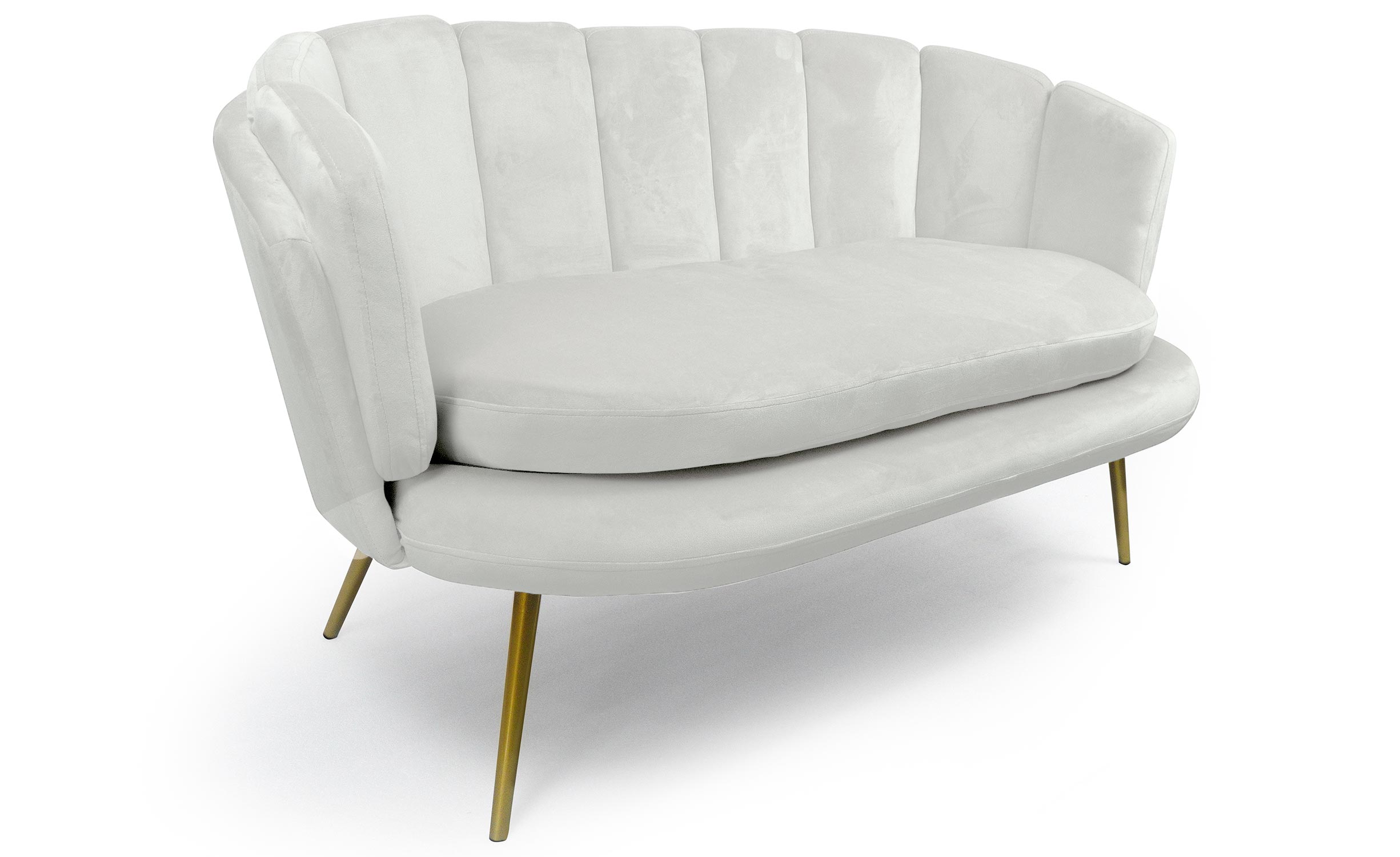 Canapé 2 places arrondi Brenda Velours Blanc pieds Or