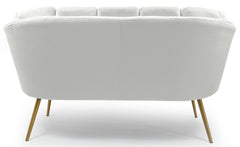 Canapé 2 places arrondi Brenda Velours Blanc pieds Or