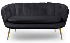 Canapé 2 places arrondi Brenda Velours Noir pieds Or