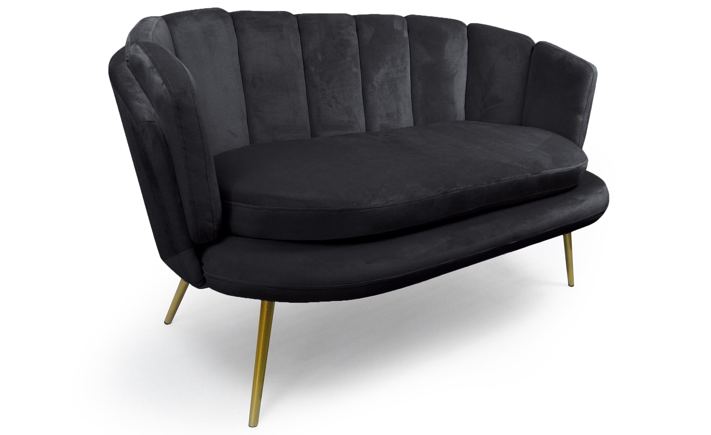 Canapé 2 places arrondi Brenda Velours Noir pieds Or
