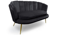 Canapé 2 places arrondi Brenda Velours Noir pieds Or