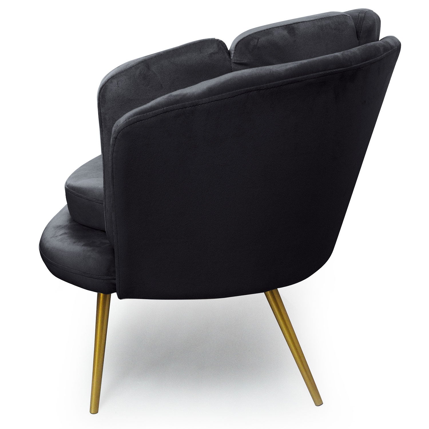 Canapé 2 places arrondi Brenda Velours Noir pieds Or