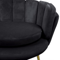 Canapé 2 places arrondi Brenda Velours Noir pieds Or