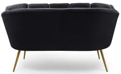 Canapé 2 places arrondi Brenda Velours Noir pieds Or