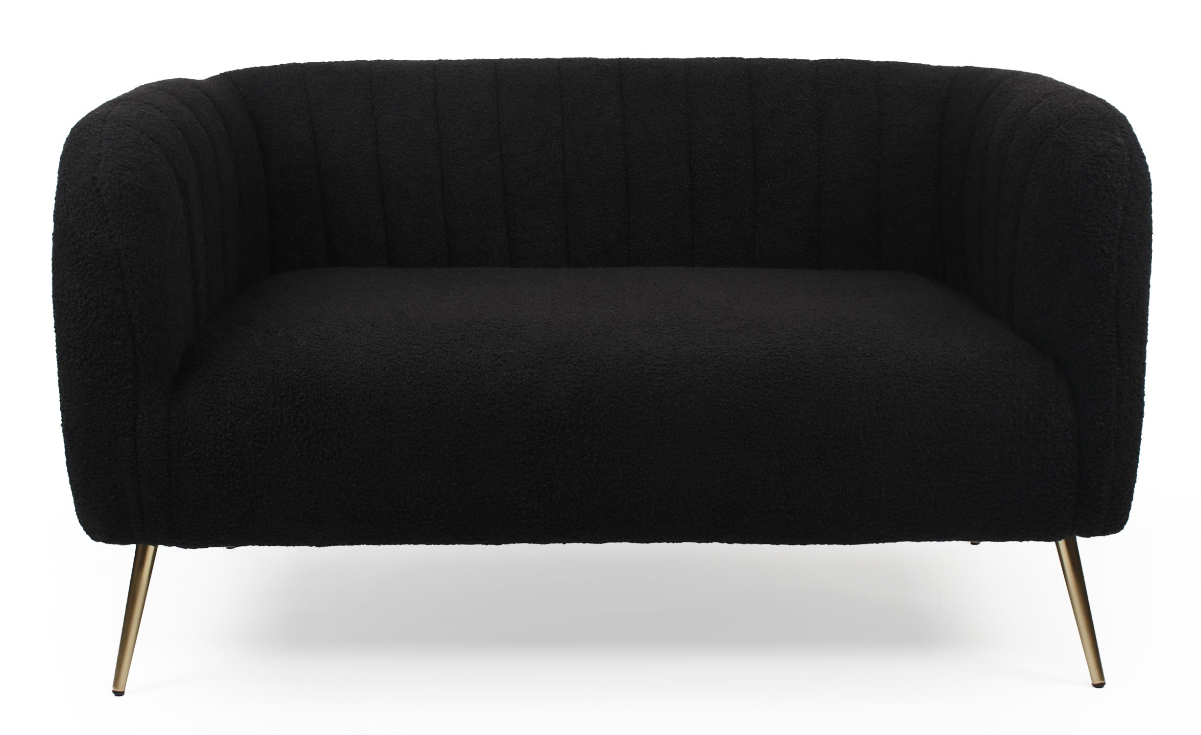 Canapé 2 places moderne Bombaro pieds métal doré et Tissu bouclette Noir