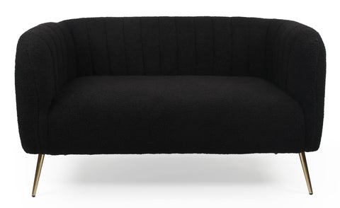 Canapé 2 places moderne Bombaro pieds métal doré et Tissu bouclette Noir