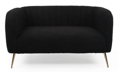 Canapé 2 places moderne Bombaro pieds métal doré et Tissu bouclette Noir