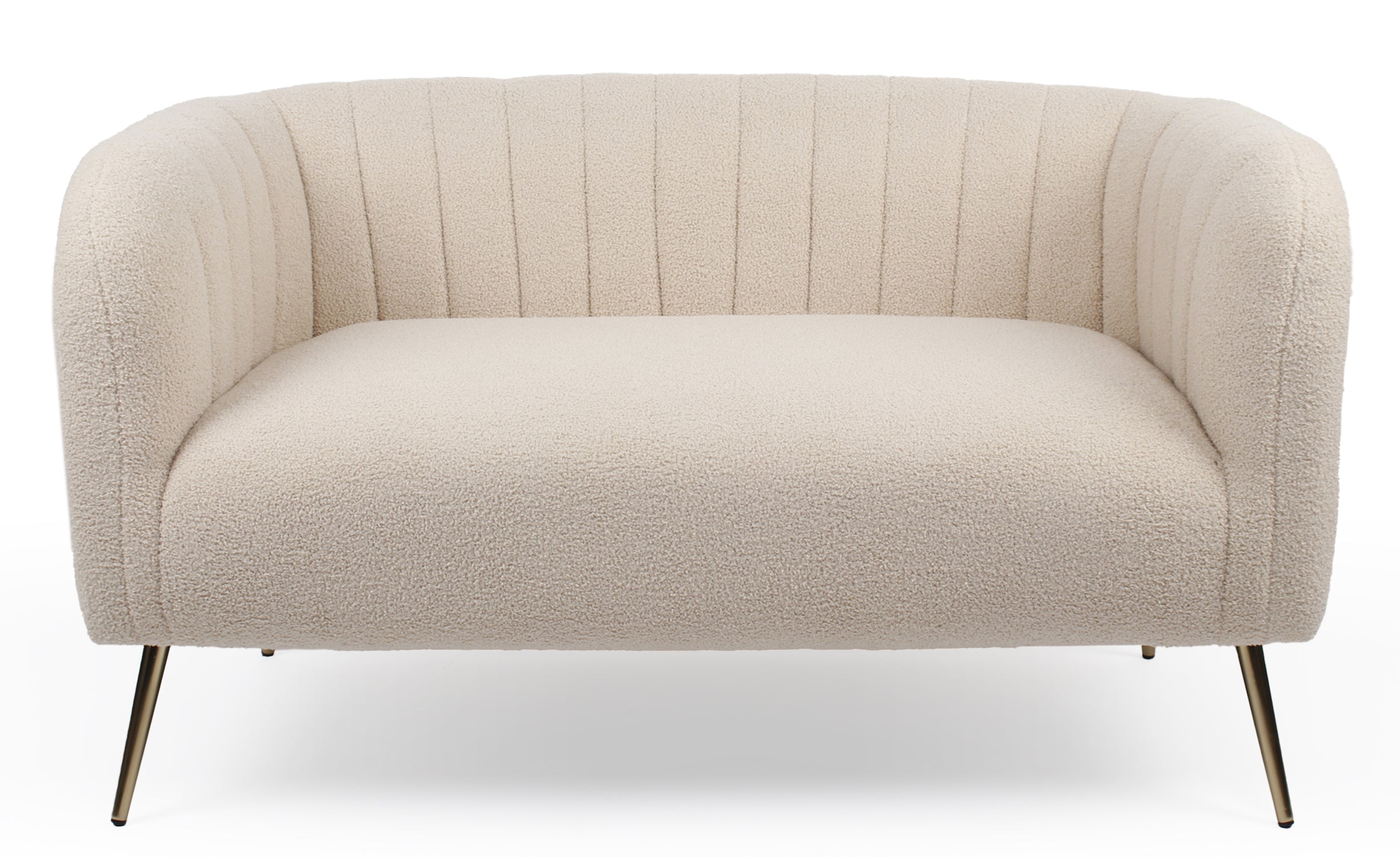 Canapé 2 places moderne Bombaro pieds métal doré et Tissu bouclette Beige