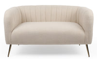 Canapé 2 places en tissu bouclette beige avec pieds en métal doré