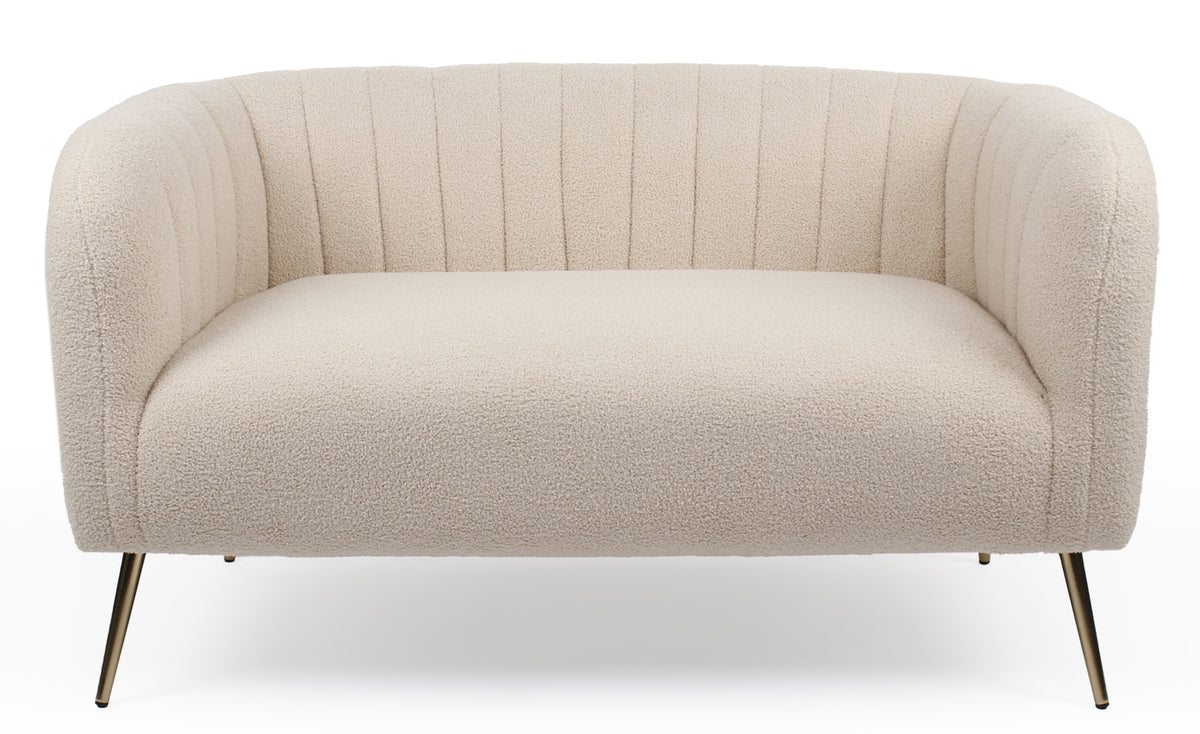 Canapé 2 places moderne Bombaro pieds métal doré et Tissu bouclette Beige