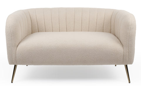 Canapé 2 places moderne Bombaro pieds métal doré et Tissu bouclette Beige