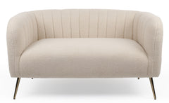 Canapé 2 places moderne Bombaro pieds métal doré et Tissu bouclette Beige