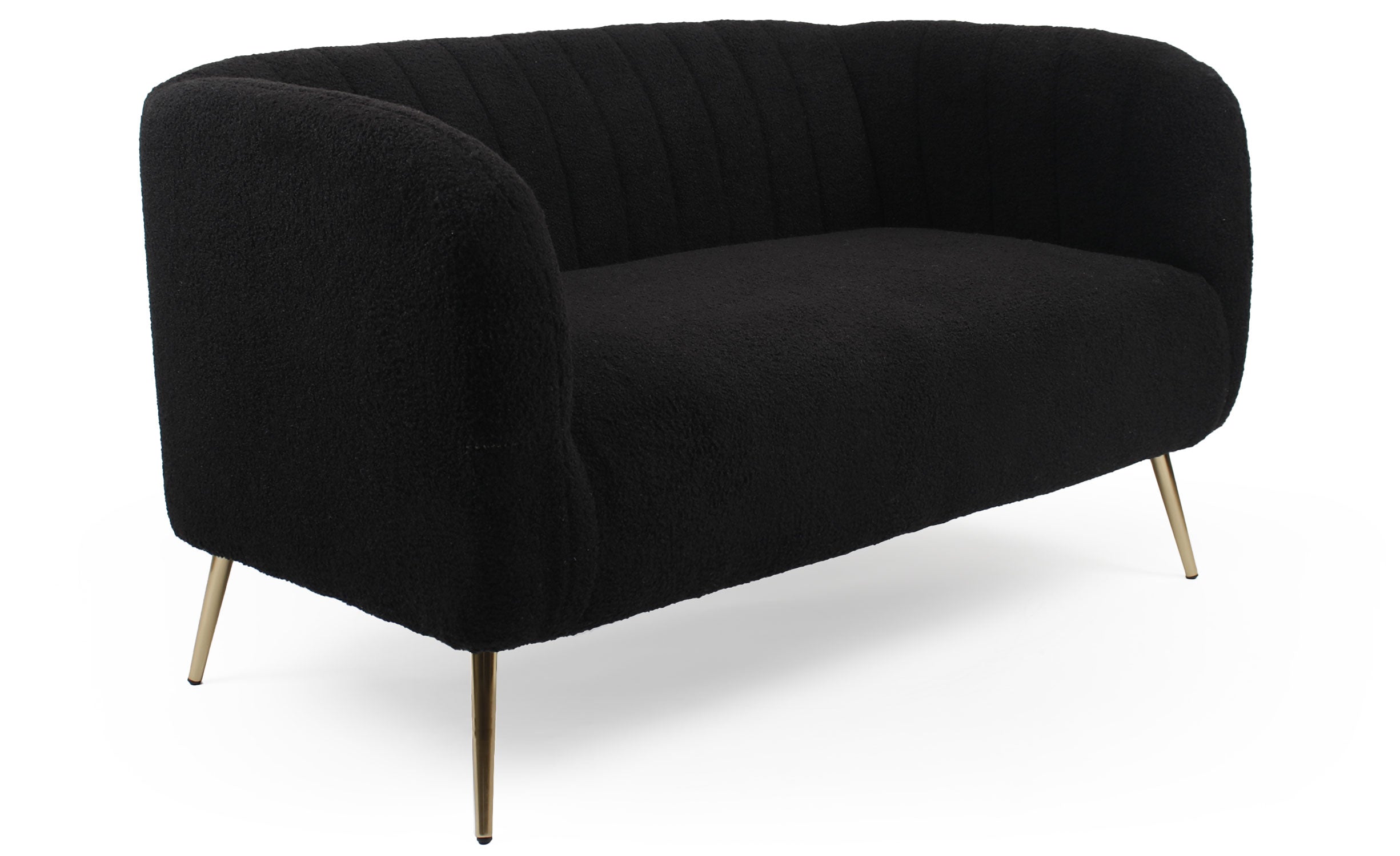 Canapé 2 places moderne Bombaro pieds métal doré et Tissu bouclette Noir