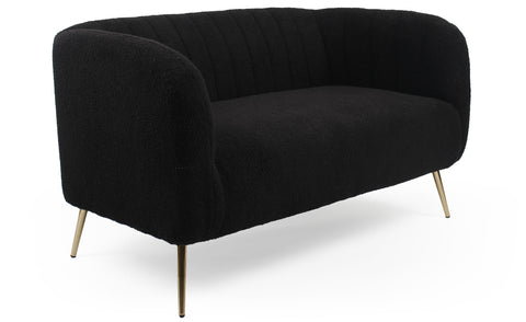 Canapé 2 places moderne Bombaro pieds métal doré et Tissu bouclette Noir
