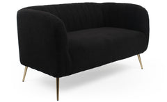 Canapé 2 places moderne Bombaro pieds métal doré et Tissu bouclette Noir