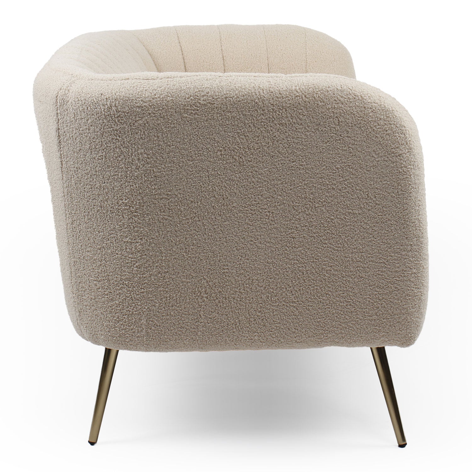 Canapé 2 places moderne Bombaro pieds métal doré et Tissu bouclette Beige