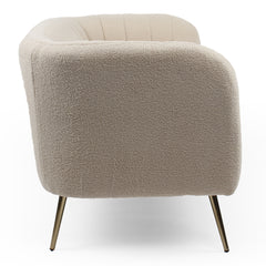 Canapé 2 places moderne Bombaro pieds métal doré et Tissu bouclette Beige