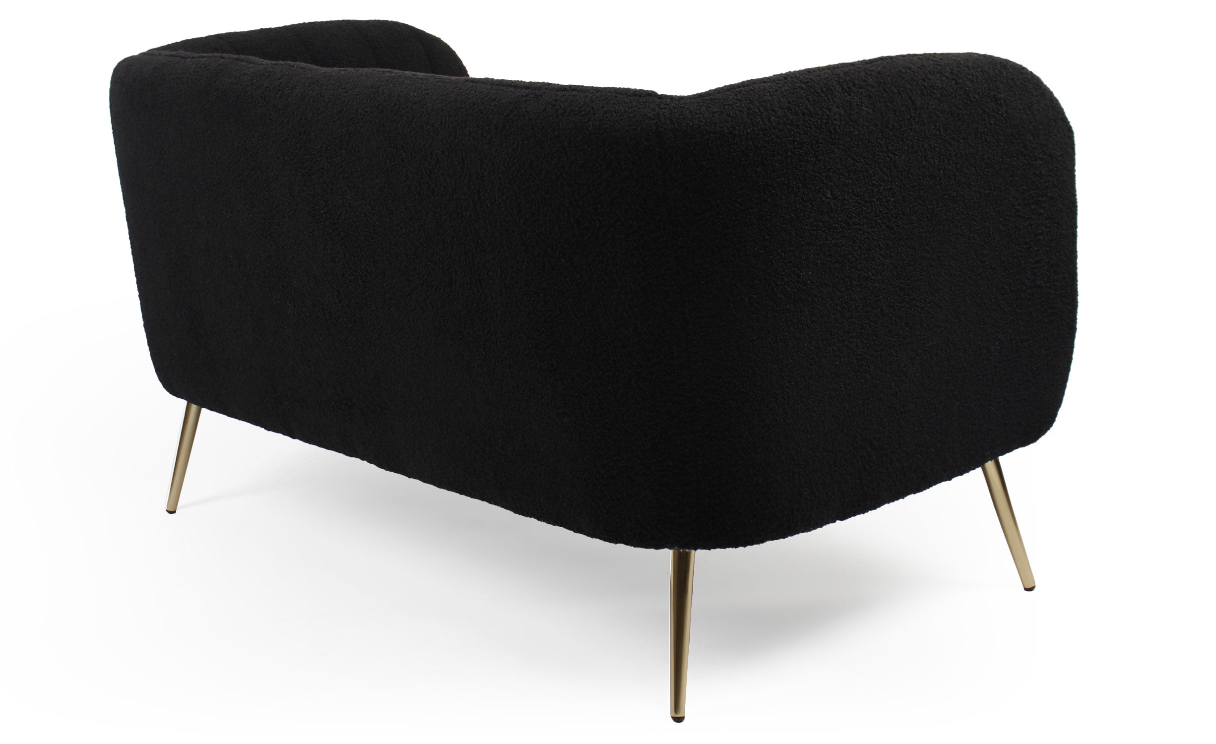 Canapé 2 places moderne Bombaro pieds métal doré et Tissu bouclette Noir