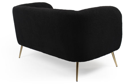 Canapé 2 places moderne Bombaro pieds métal doré et Tissu bouclette Noir