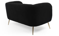 Canapé 2 places moderne Bombaro pieds métal doré et Tissu bouclette Noir