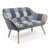 Canapé scandinave en velours gris et bleu patchwork 2 places