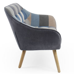 Canapé 2 places Scandinave Zentao effet patchwork Velours Gris et bleu