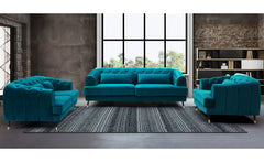 Canapé capitonné 3 places style boudoir Glams Velours Bleu canard