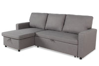 Canapé d'angle convertible en tissu gris clair avec rangement