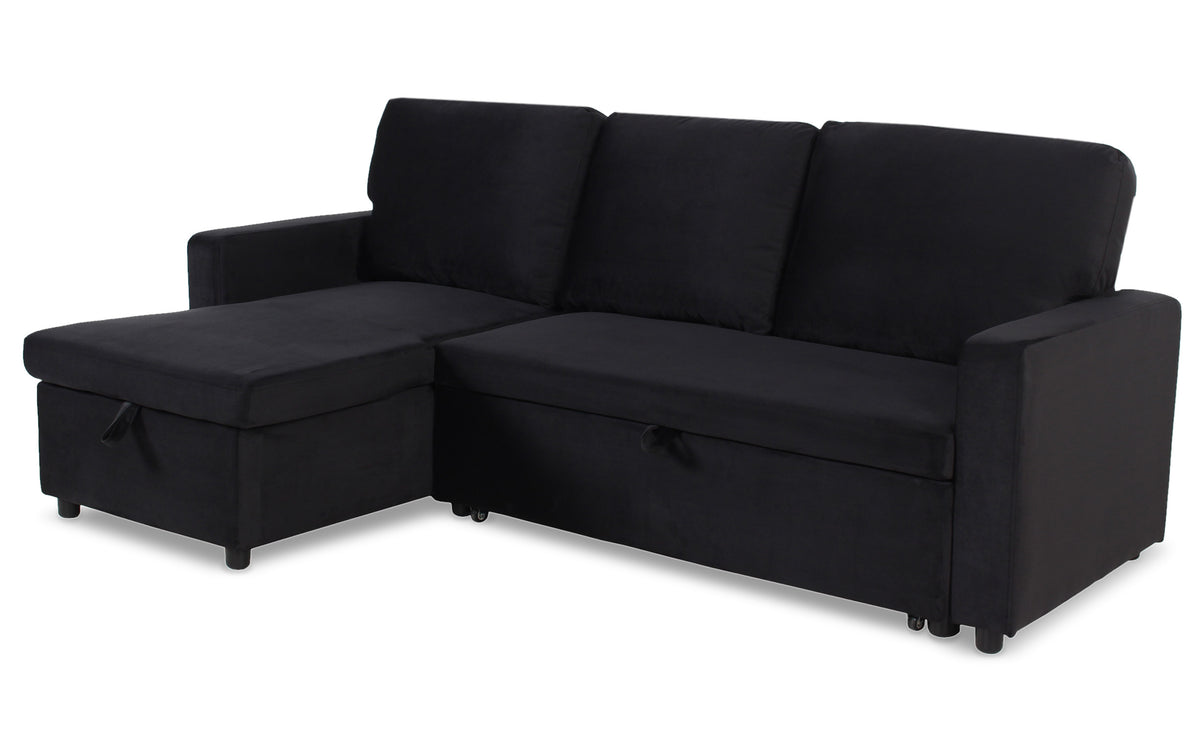 Canapé d'angle convertible Baleares Velours Noir