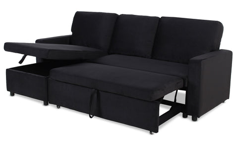 Canapé d'angle convertible Baleares Velours Noir