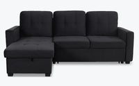Canapé d'angle convertible en velours noir avec rangement