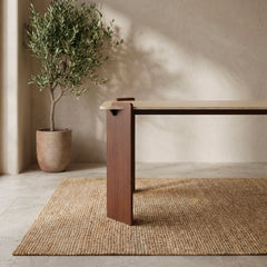 Table à manger au design Art Déco Cezanne 80x190cm Effet travertin Beige et Bois foncé