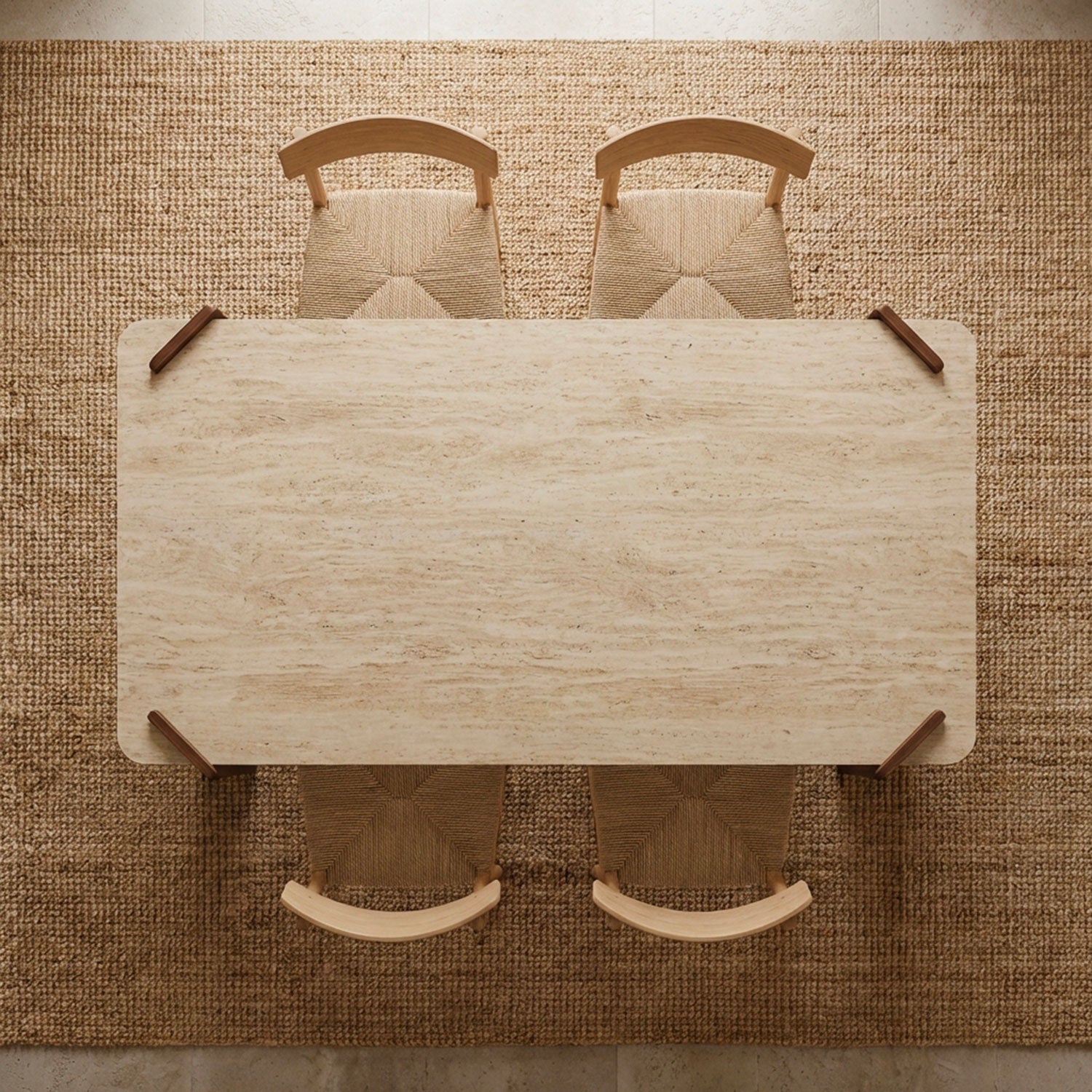 Table à manger au design Art Déco Cezanne 80x190cm Effet travertin Beige et Bois foncé