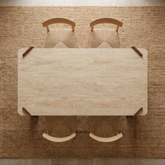 Table à manger au design Art Déco Cezanne 80x190cm Effet travertin Beige et Bois foncé