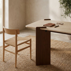 Table à manger au design Art Déco Cezanne 80x190cm Effet travertin Beige et Bois foncé